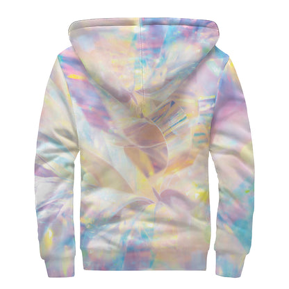 Bright Holographic Print Sherpa Lined Zip Up Hoodie