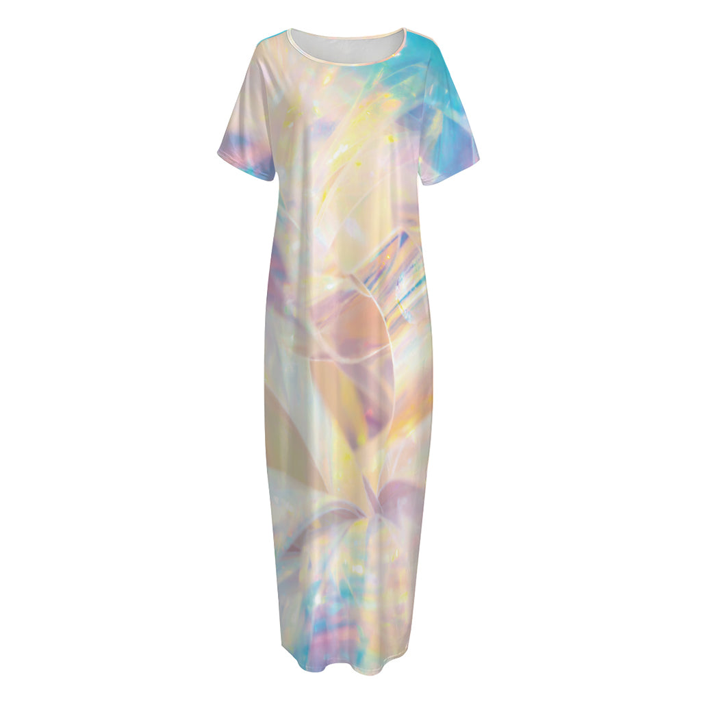 Bright Holographic Print Short Sleeve Long Nightdress