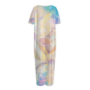 Bright Holographic Print Short Sleeve Long Nightdress