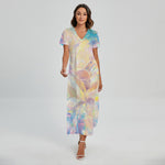 Bright Holographic Print Short Sleeve Maxi Dress