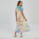 Bright Holographic Print Short Sleeve Maxi Dress