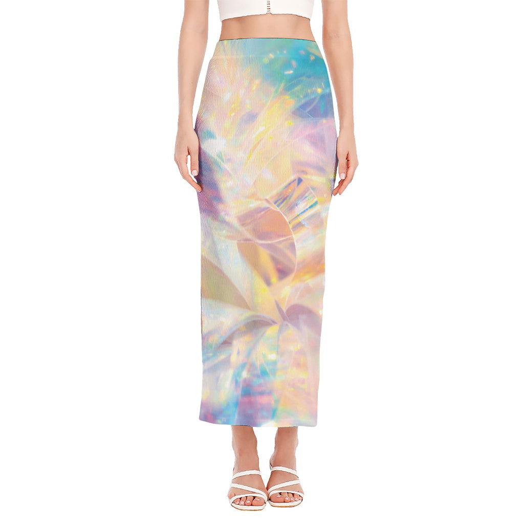 Bright Holographic Print Side Slit Maxi Skirt