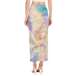 Bright Holographic Print Side Slit Maxi Skirt