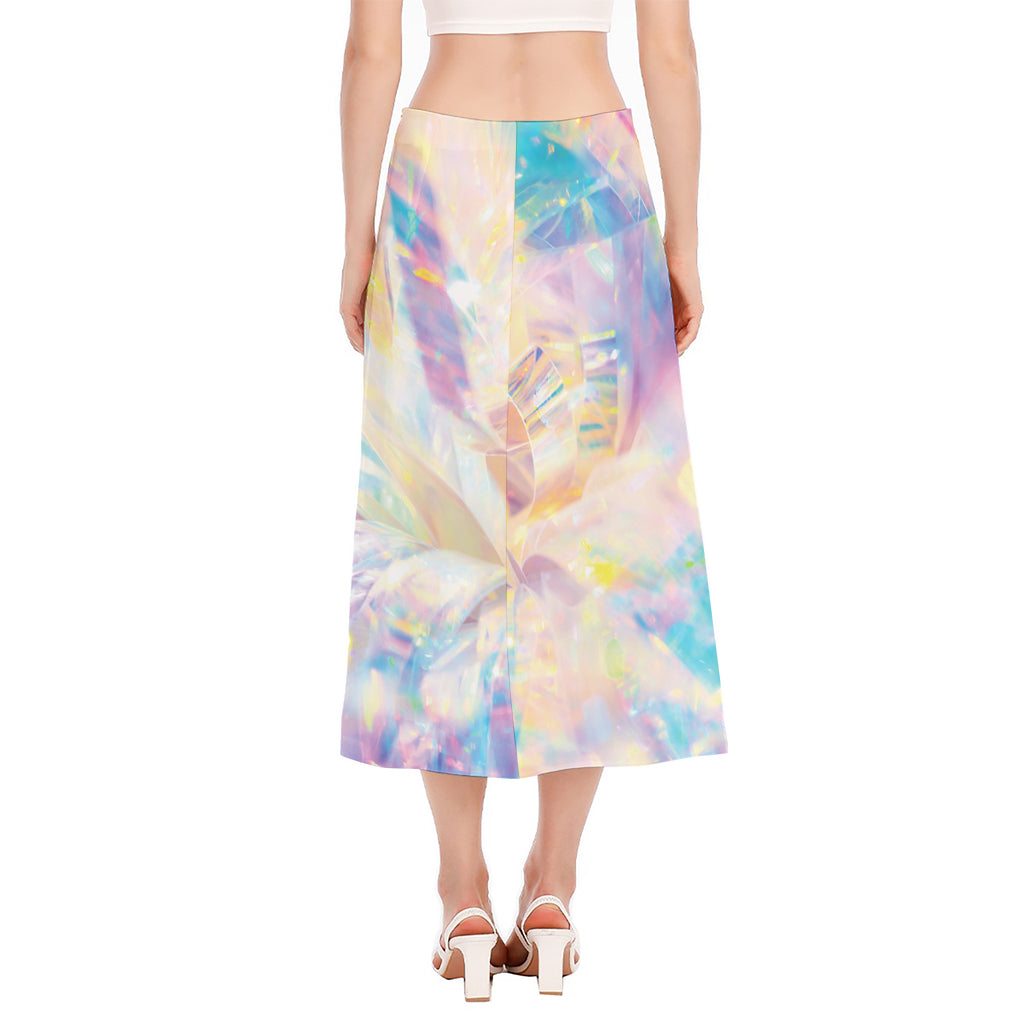 Bright Holographic Print Side Slit Midi Skirt