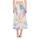 Bright Holographic Print Side Slit Midi Skirt