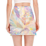 Bright Holographic Print Side Slit Mini Skirt