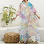 Bright Holographic Print Silk V-Neck Kaftan Dress