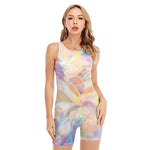 Bright Holographic Print Sleeveless One Piece Swimsuit