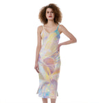 Bright Holographic Print Slim Fit Midi Cami Dress
