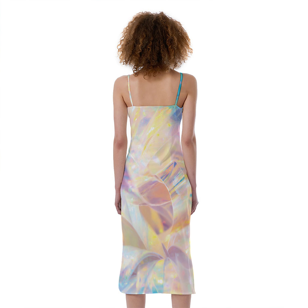 Bright Holographic Print Slim Fit Midi Cami Dress