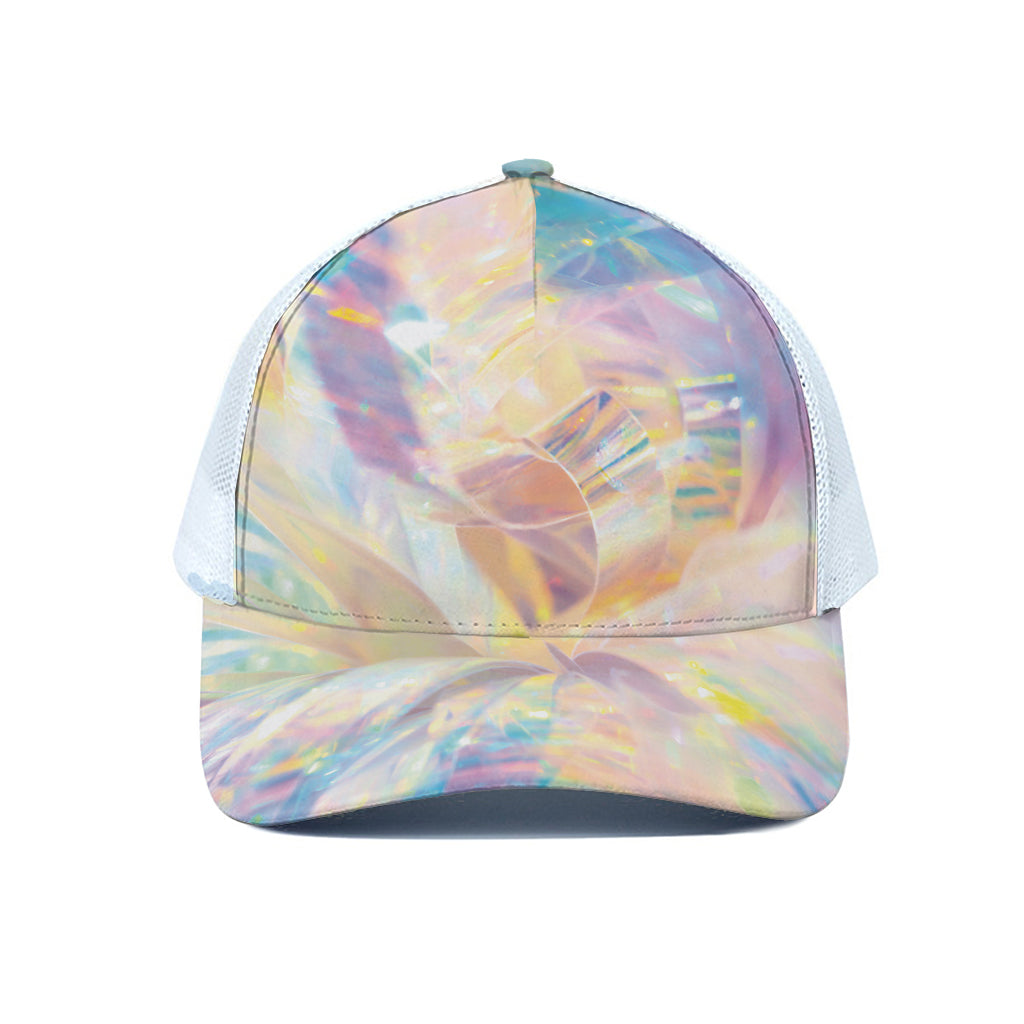 Bright Holographic Print White Mesh Trucker Cap