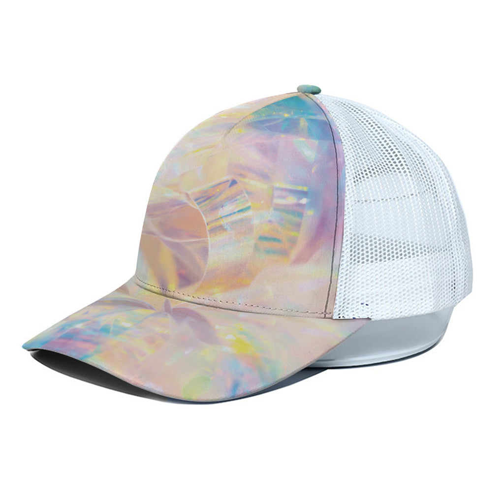 Bright Holographic Print White Mesh Trucker Cap