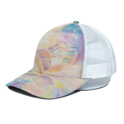 Bright Holographic Print White Mesh Trucker Cap