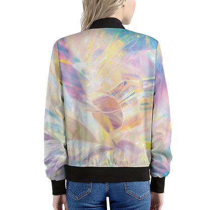 Bright Holographic Print Women's Bomber Jacket