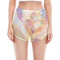 Bright Holographic Print Women's Split Running Shorts