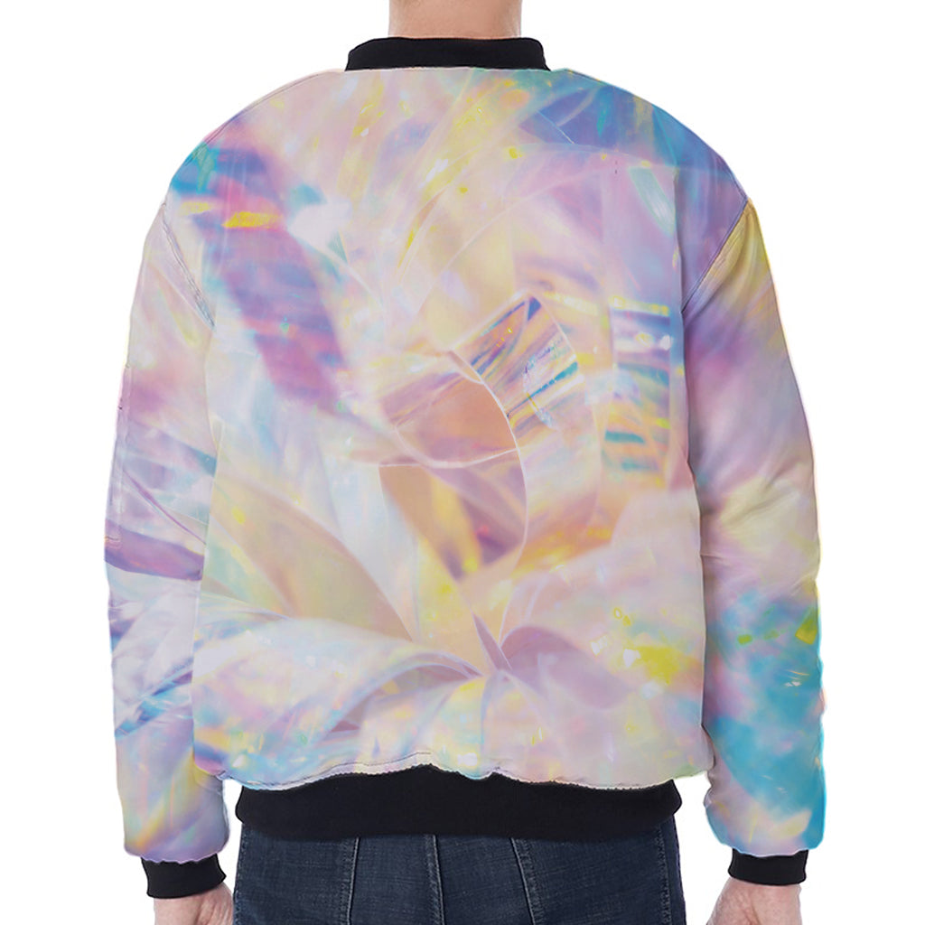 Bright Holographic Print Zip Sleeve Bomber Jacket