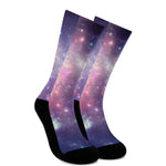 Bright Red Blue Stars Galaxy Space Print Crew Socks