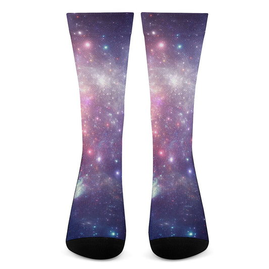 Bright Red Blue Stars Galaxy Space Print Crew Socks
