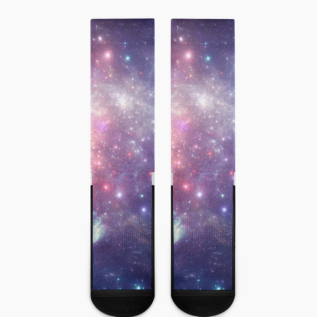 Bright Red Blue Stars Galaxy Space Print Crew Socks