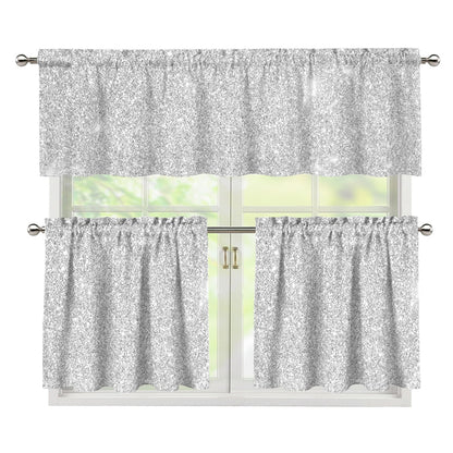 Bright Silver (NOT Real) Glitter Print 3 Piece Kitchen Curtains