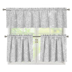 Bright Silver (NOT Real) Glitter Print 3 Piece Kitchen Curtains