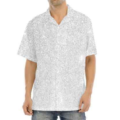 Bright Silver (NOT Real) Glitter Print Aloha Shirt
