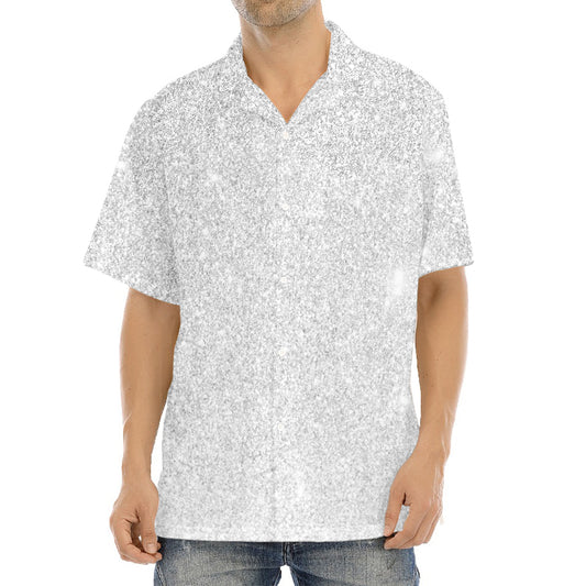 Bright Silver (NOT Real) Glitter Print Aloha Shirt
