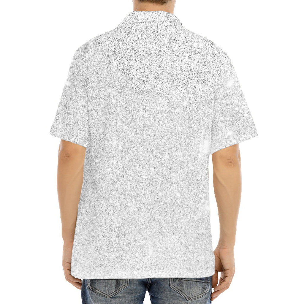 Bright Silver (NOT Real) Glitter Print Aloha Shirt