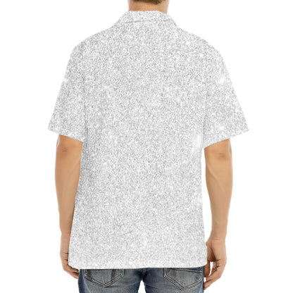 Bright Silver (NOT Real) Glitter Print Aloha Shirt
