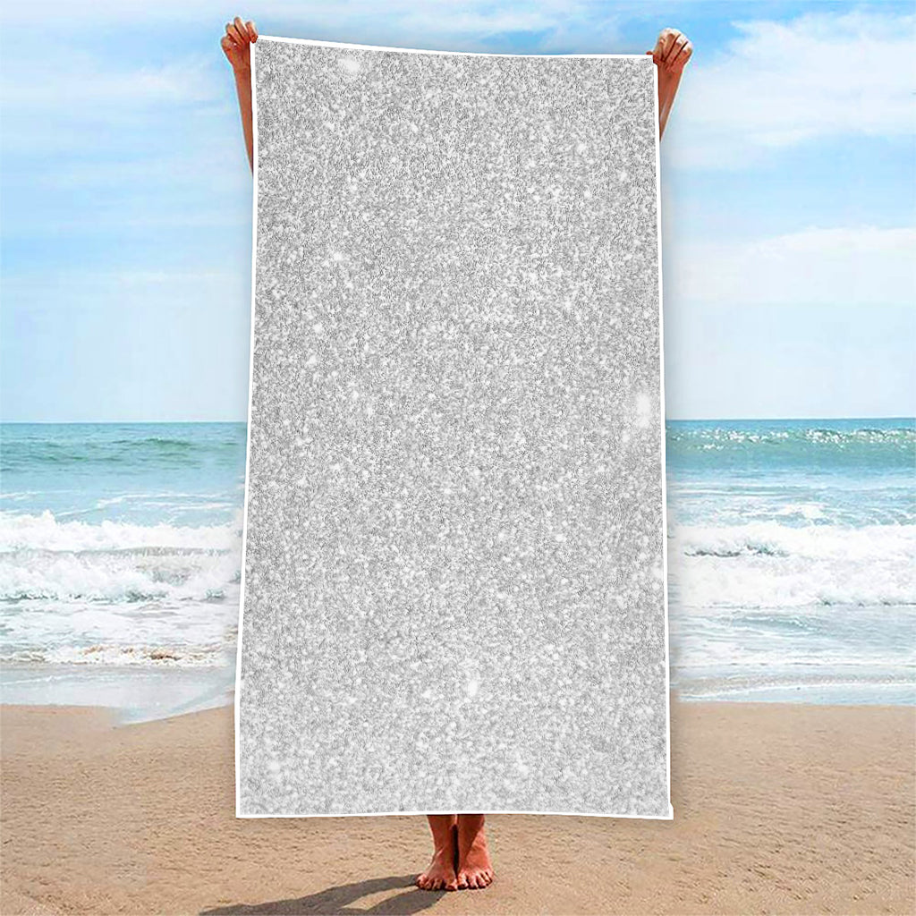 Bright Silver (NOT Real) Glitter Print Beach Towel