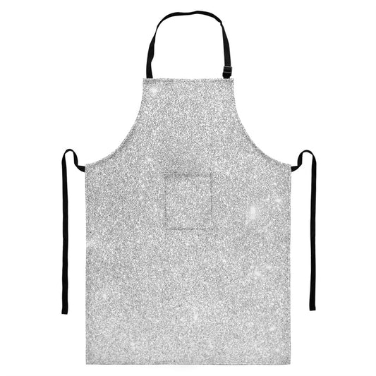 Bright Silver (NOT Real) Glitter Print Bib Apron With Pocket
