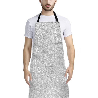 Bright Silver (NOT Real) Glitter Print Bib Apron With Pocket