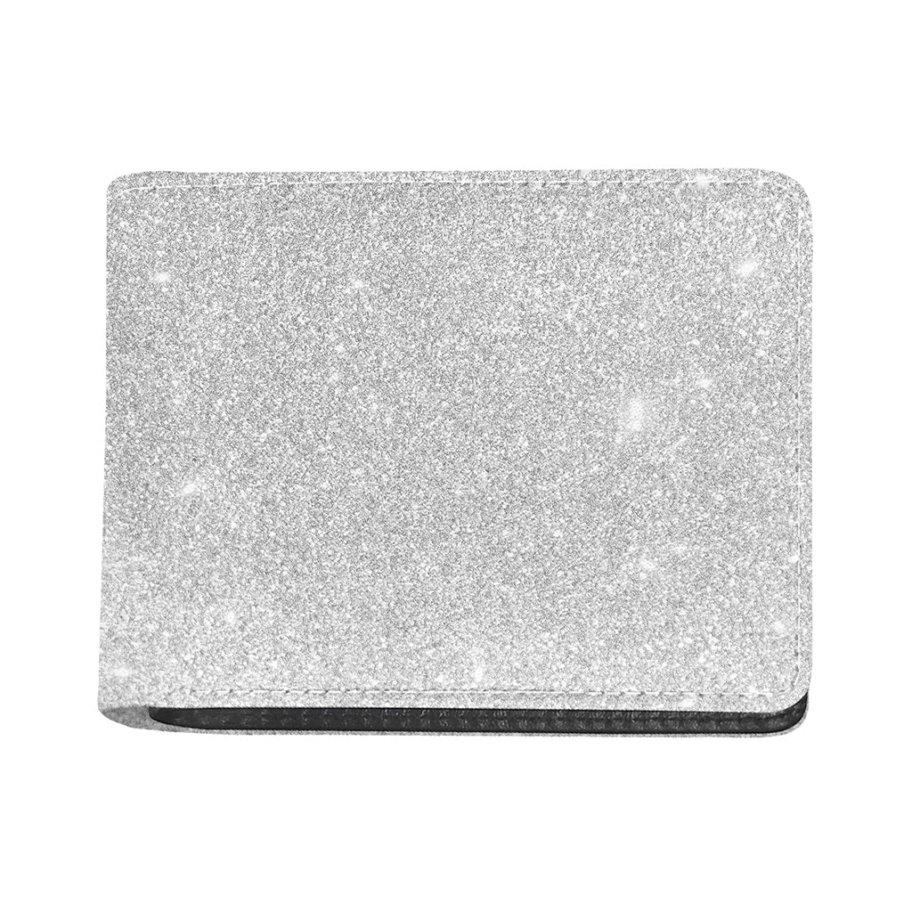 Bright Silver (NOT Real) Glitter Print Bifold Wallet