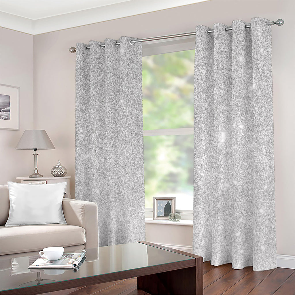 Bright Silver (NOT Real) Glitter Print Blackout Grommet Curtains