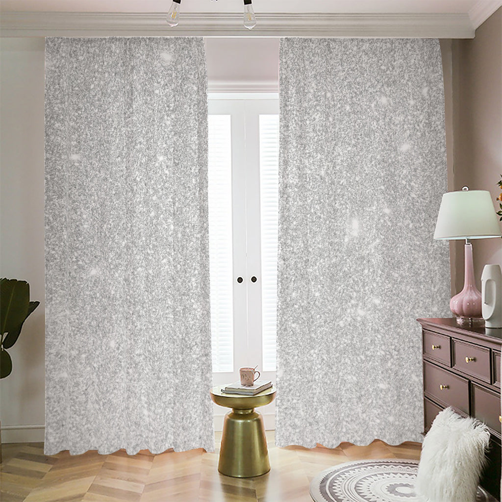 Bright Silver (NOT Real) Glitter Print Blackout Pencil Pleat Curtains