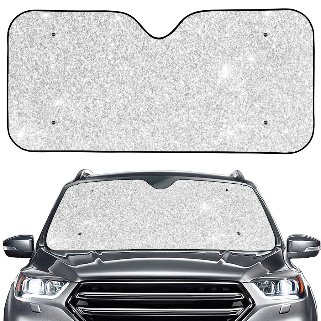 Bright Silver (NOT Real) Glitter Print Car Windshield Sun Shade