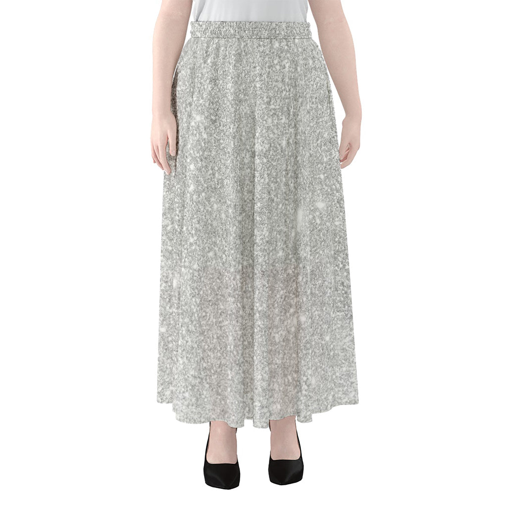 Bright Silver (NOT Real) Glitter Print Chiffon Maxi Skirt