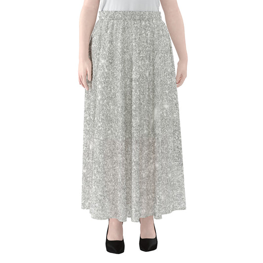 Bright Silver (NOT Real) Glitter Print Chiffon Maxi Skirt