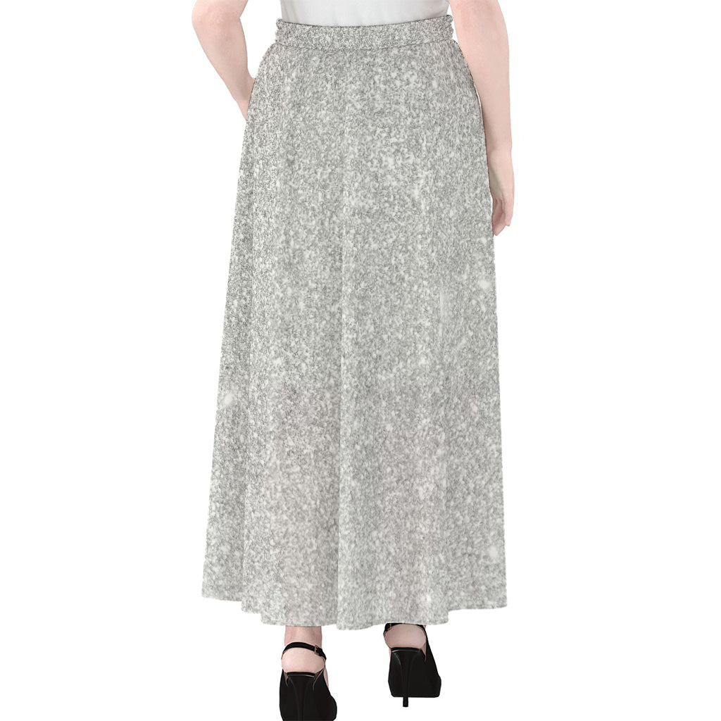 Bright Silver (NOT Real) Glitter Print Chiffon Maxi Skirt