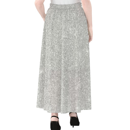 Bright Silver (NOT Real) Glitter Print Chiffon Maxi Skirt