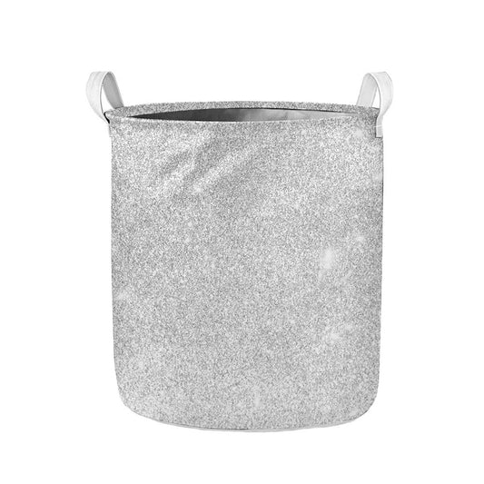 Bright Silver (NOT Real) Glitter Print Collapsible Laundry Basket