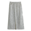 Bright Silver (NOT Real) Glitter Print Cotton Front Slit Maxi Skirt