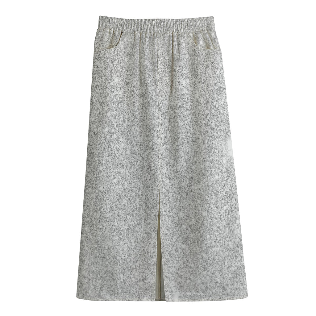 Bright Silver (NOT Real) Glitter Print Cotton Front Slit Maxi Skirt
