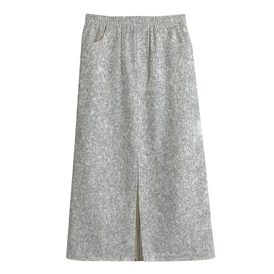 Bright Silver (NOT Real) Glitter Print Cotton Front Slit Maxi Skirt