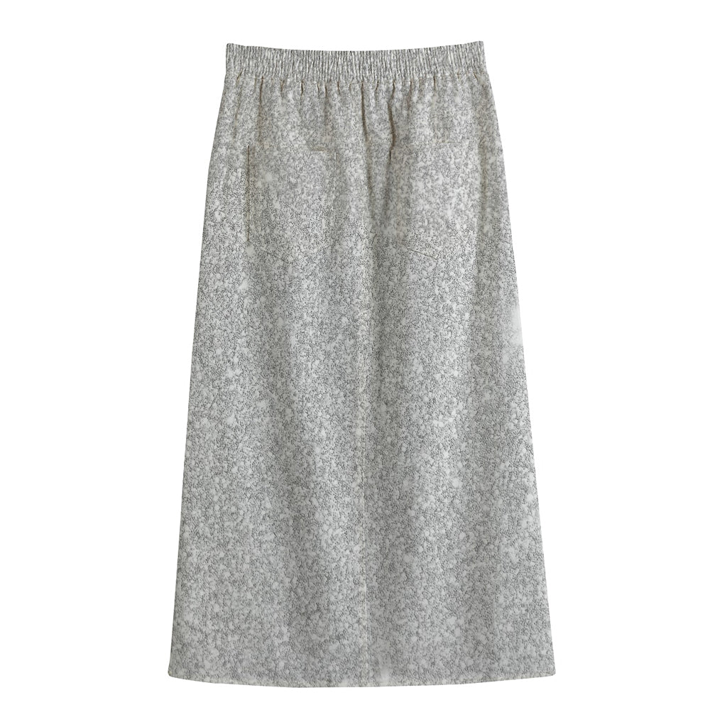 Bright Silver (NOT Real) Glitter Print Cotton Front Slit Maxi Skirt