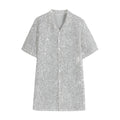 Bright Silver (NOT Real) Glitter Print Cotton Hawaiian Shirt