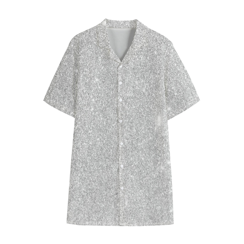 Bright Silver (NOT Real) Glitter Print Cotton Hawaiian Shirt