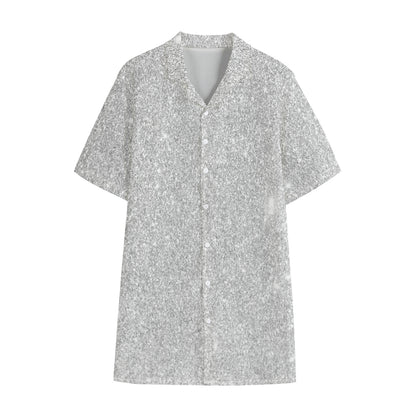 Bright Silver (NOT Real) Glitter Print Cotton Hawaiian Shirt