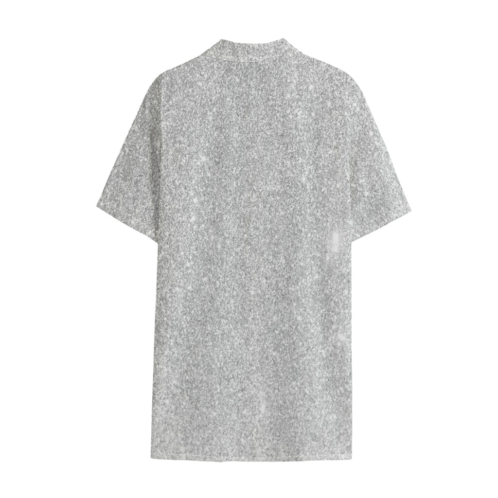 Bright Silver (NOT Real) Glitter Print Cotton Hawaiian Shirt