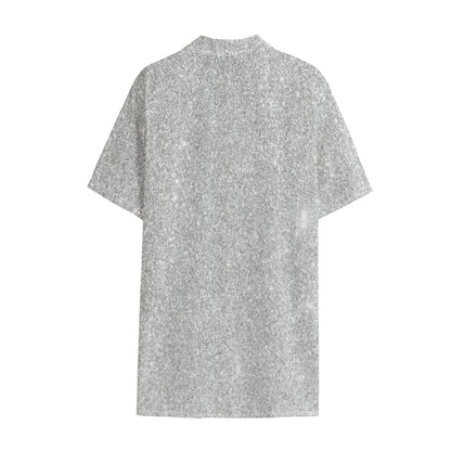 Bright Silver (NOT Real) Glitter Print Cotton Hawaiian Shirt